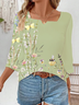 Women Floral Three Quarter Sleeve Blouse Spring/Fall Printing Notched Daily Casual Top