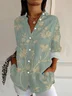 Women Floral Long Sleeve Shirt Spring/Fall Buckle Shirt Collar Daily Casual Top