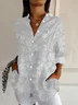 Women Floral Long Sleeve Shirt Spring/Fall Buckle Shirt Collar Daily Casual Top