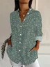Women Floral Long Sleeve Shirt Spring/Fall Buckle Shirt Collar Daily Casual Top