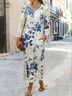Women's Long Sleeve Spring/Fall 3D Printing Dress Crew Neck Holiday Going Out Vintage Maxi T-Shirt Dress H-Line Dress