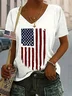 Women America Flag Short Sleeve Tee T-shirt V Neck Casual Summer Top