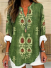 Women Ethnic Geometry Half Sleeve Blouse Summer Shawl Collar Daily Casual Top