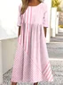 Women Striped Half Sleeve Summer Dress Crew Neck Daily Casual Maxi Shirt Dress A-Line Dress