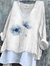 Women Floral Long Sleeve Blouse Spring/Fall Printing V Neck Daily Casual Top