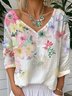 Women Floral Long Sleeve Tee T-shirt V Neck Casual Spring/Fall Top