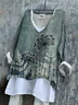 Women Floral Long Sleeve Blouse Spring/Fall Printing V Neck Daily Casual Top