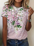 Women Floral Short Sleeve Tee T-shirt Crew Neck Casual Summer Top