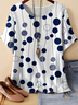 Women Polka Dots Three Quarter Sleeve Tee T-shirt Crew Neck Vintage Spring/Fall Top