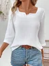 Women Plain Three Quarter Sleeve Blouse Spring/Fall Notched Holiday Casual Top