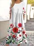 Women Floral Short Sleeve Summer Dress Crew Neck Daily Casual Maxi A-Line Dress