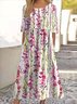 Women Floral Short Sleeve Summer Dress Crew Neck Daily Casual Maxi A-Line Dress