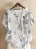 Women Floral Short Sleeve Shirt Summer Printing Crew Neck Daily Casual Top
