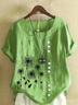 Women Floral Short Sleeve Shirt Summer Printing Crew Neck Daily Casual Top