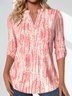 Women Striped Long Sleeve Blouse Spring/Fall V Neck Daily Casual Top