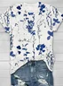 Women Floral Short Sleeve Tee T-shirt Crew Neck Printing Casual Summer Graphic Tee Top