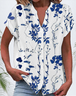 Women Floral Short Sleeve Shirt Summer Buckle V Neck Daily Casual Top