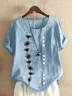 Women Floral Short Sleeve Shirt Summer Printing Crew Neck Daily Casual Top