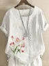 Women Floral Short Sleeve Shirt Summer Printing Crew Neck Daily Casual Top