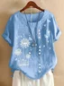 Women Floral Short Sleeve Shirt Summer Printing Crew Neck Daily Casual Top