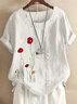 Women Floral Short Sleeve Shirt Summer Printing Crew Neck Daily Casual Top