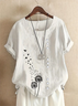 Women Floral Short Sleeve Shirt Summer Printing Crew Neck Daily Casual Top