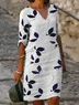 Women Floral Half Sleeve Summer Printing Dress V Neck Daily Casual Mini Shift Dress H-Line Dress