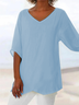 Women Plain Short Sleeve Shirt Summer V Neck Daily Casual Top