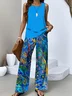 Women Psychedelic Art Two-Piece Set Daily Sleeveless Casual Summer Top With Pants Matching Set