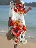 Women Floral Half Sleeve Summer Printing Dress Crew Neck Daily Casual Maxi H-Line Dress