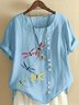 Women Dragonfly Half Sleeve Blouse Summer Crew Neck Daily Casual Top