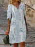 Women Striped Half Sleeve Summer Printing Dress V Neck Daily Casual Mini Shift Dress H-Line Dress