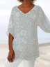 Women Floral Short Sleeve Shirt Summer Printing V Neck Daily Casual Top