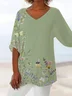 Women Floral Short Sleeve Shirt Summer Printing V Neck Daily Casual Top