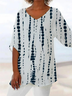 Women Striped Short Sleeve Shirt Summer Printing V Neck Daily Casual Top