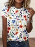 Women Floral Short Sleeve Tee T-shirt Crew Neck Printing Casual Summer Graphic Tee Top