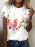 Women Floral Short Sleeve Tee T-shirt Crew Neck Printing Casual Summer Graphic Tee Top