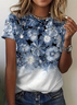 Women Floral Short Sleeve Tee T-shirt Crew Neck Printing Casual Summer Graphic Tee Top