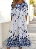 Women Floral Short Sleeve Summer Printing Dress Crew Neck Daily Casual Maxi Shift Dress H-Line Dress