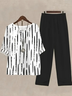 Women Striped Printing Two-Piece Set Daily Half Sleeve Casual Summer Top With Pants Matching Set