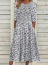 Women Floral Short Sleeve Summer Printing Dress Crew Neck Daily Casual Maxi Shift Dress H-Line Dress