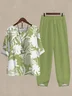 Women Floral Printing Two-Piece Set Daily Half Sleeve Casual Summer Top With Pants Matching Set