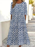 Women Floral Short Sleeve Summer Printing Dress Crew Neck Daily Casual Maxi Shift Dress H-Line Dress