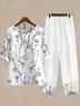 Women Floral Printing Two-Piece Set Daily Half Sleeve Casual Summer Top With Pants Matching Set