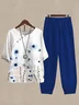 Women Floral Printing Two-Piece Set Daily Half Sleeve Casual Summer Top With Pants Matching Set