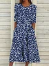 Women Floral Short Sleeve Summer Printing Dress Crew Neck Daily Casual Maxi Shift Dress H-Line Dress