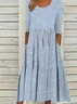 Women Striped Short Sleeve Summer Printing Dress Crew Neck Daily Casual Maxi Shift Dress H-Line Dress