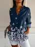 Women Floral Long Sleeve Shirt Spring/Fall Buckle Shirt Collar Daily Casual Top