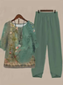 Women Floral Printing Two-Piece Set Daily Half Sleeve Casual Summer Top With Pants Matching Set