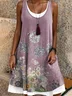 Women Floral Sleeveless Summer Dress Crew Neck Daily Casual Midi A-Line Dress